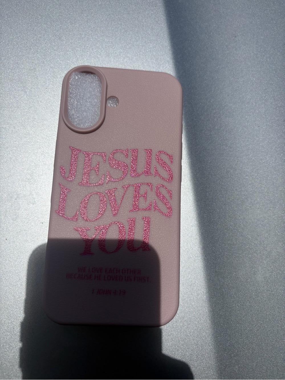 Soft Pink Religious Text Phone Case with Glitter Lettering(SET)